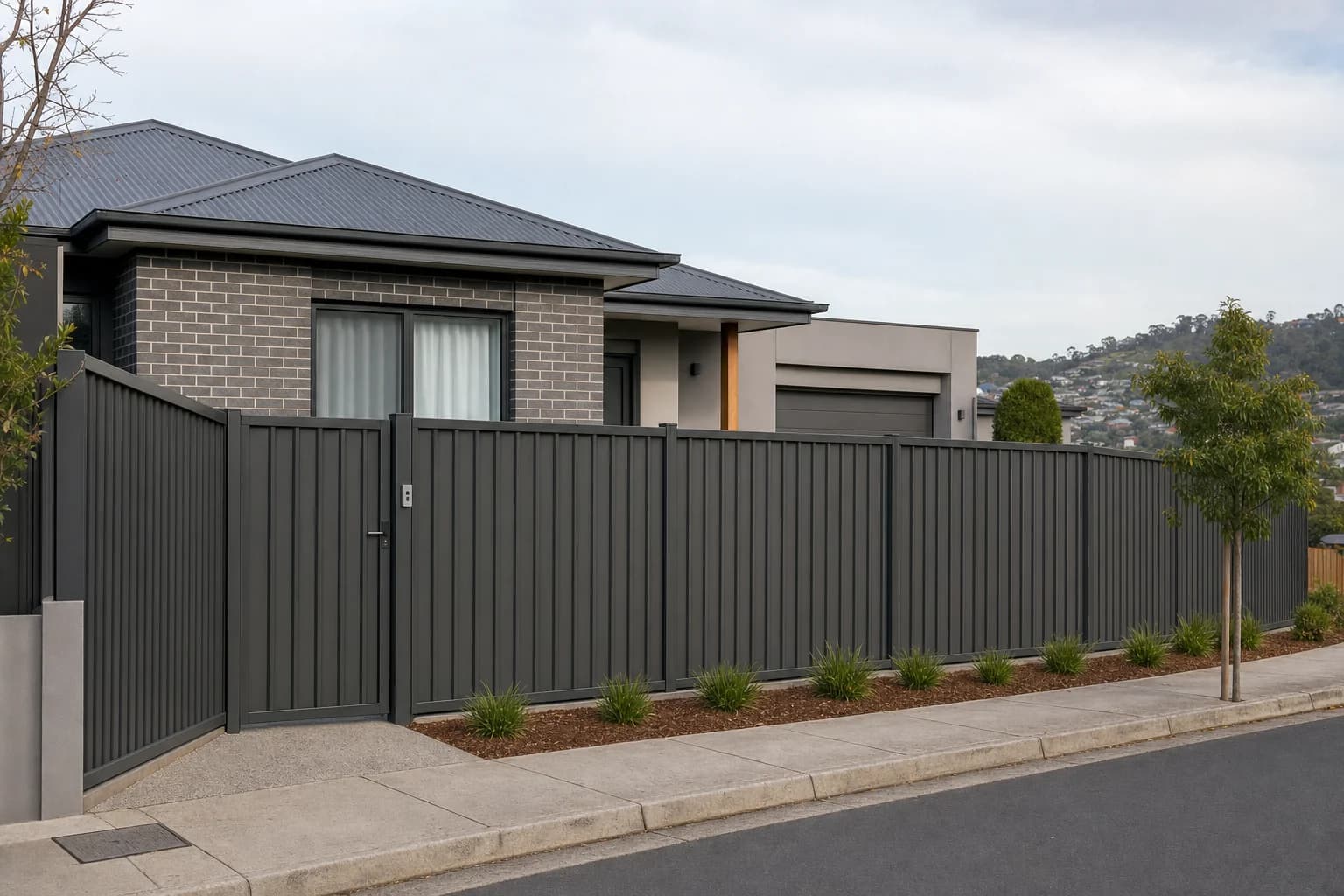 Completed Colorbond fence and matching gate on a Launceston home